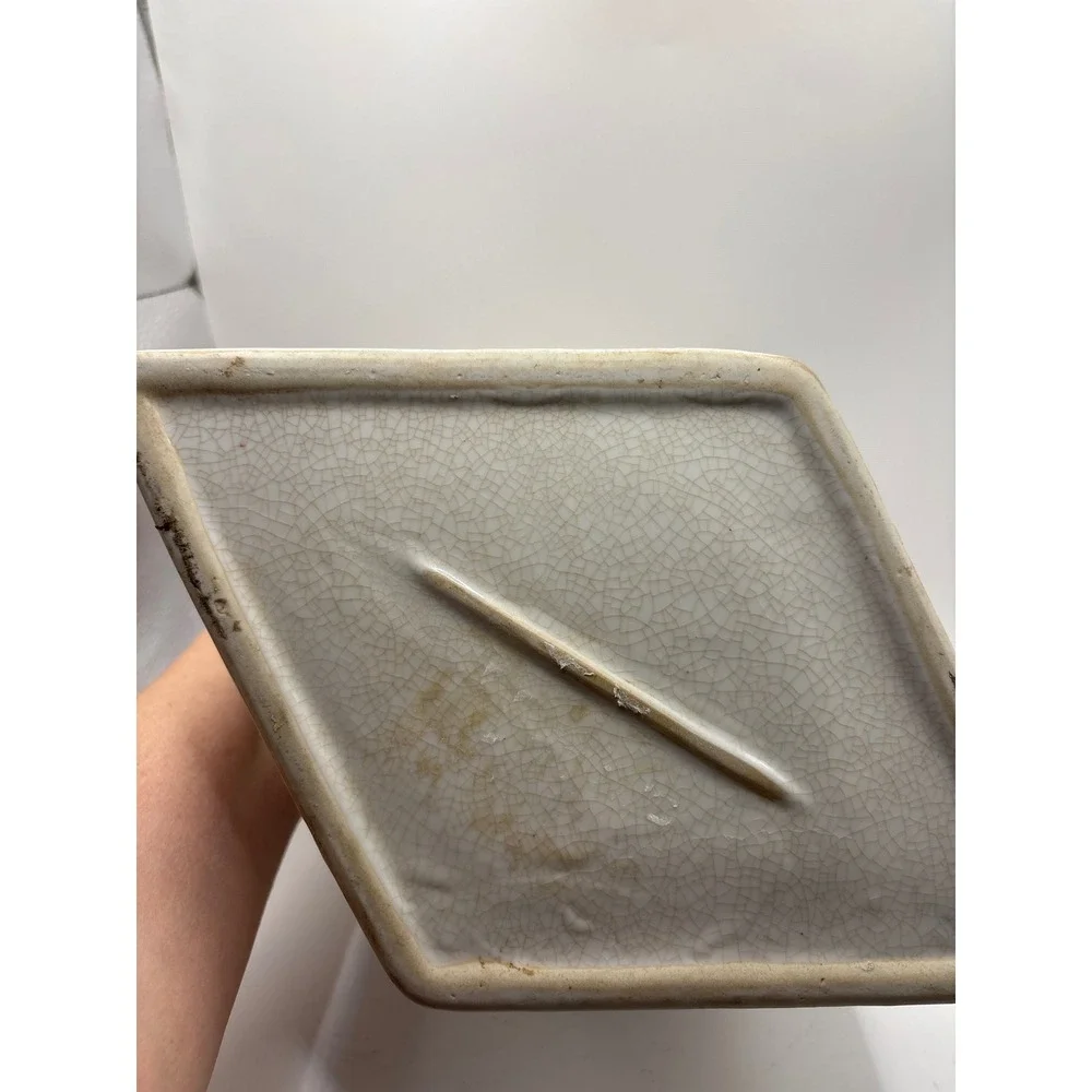 Vintage French Floral Ceramic Diamond Planter Vase Crackle Glaze Shabby Chic